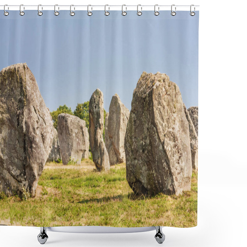 Personality  Beautiful View Of The Standing Stones Alignments, Menhirs, In Carnac, Brittany, France. Megalithic Landmark Shower Curtains