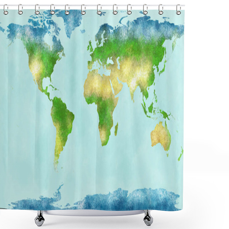 Personality  World Map, Hand Drawn, Illustrated Brushstrokes, Geographical Map, Physical Shower Curtains