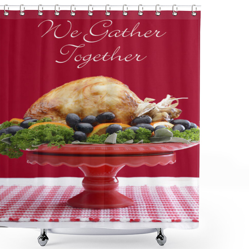 Personality  Festive Red Theme Thanksgiving Christmas Turkey Platter. Shower Curtains