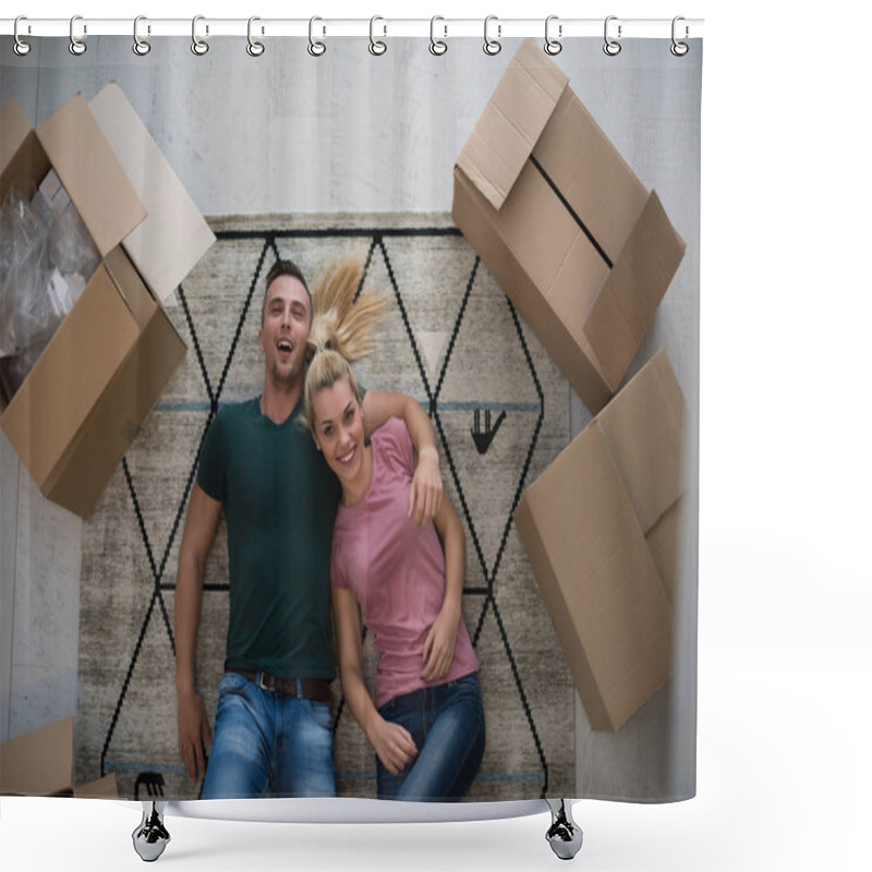 Personality  Top View Of Attractive Young Couple Shower Curtains