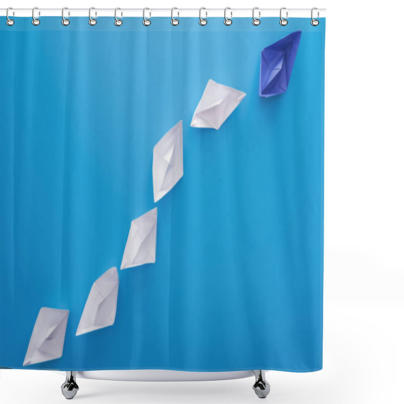 Personality  Flat Lay With White And Blue Paper Boats On Blue Shower Curtains