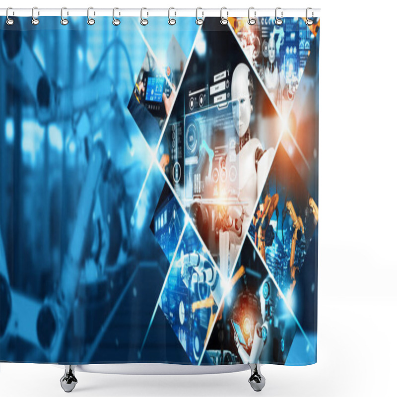 Personality  Automated AI Industry Robot And Robotic Arms Assembly In Factory Production. Concept Of Artificial Intelligence For Industrial Revolution And Automation Manufacturing Process NLP Shower Curtains