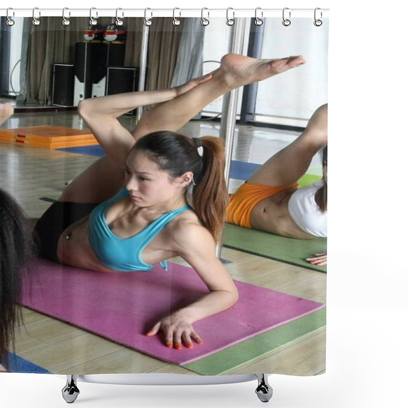 Personality  (From Left) Song Yao, Yi Fan And Cao Nuo Of The Chinese National Pole Dancing Team Exercise During A Training Session In Tianjin, China, 23 October 2012 Shower Curtains