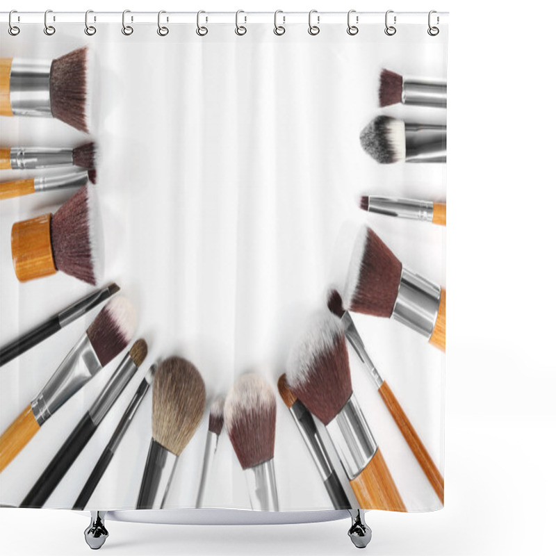 Personality  Make Up Brushes On White Background Shower Curtains