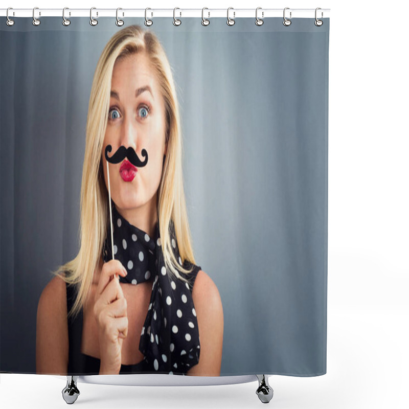 Personality  Young Woman Holding Paper Party Sticks Shower Curtains