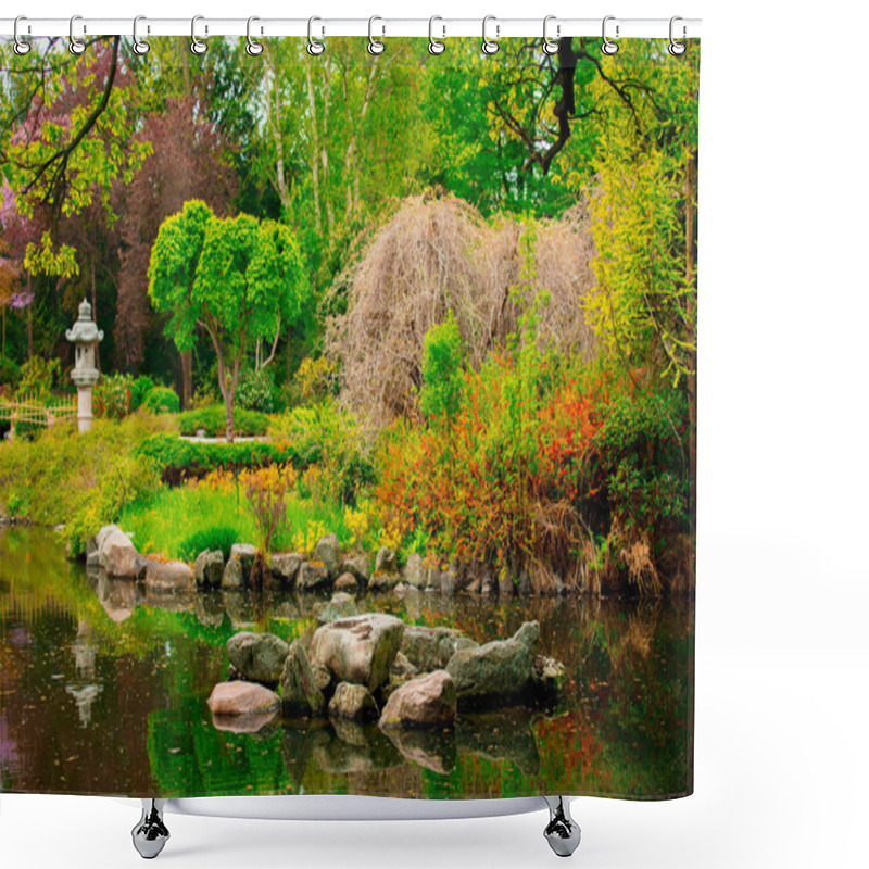 Personality  Beautiful Japanese Garden And Pond Shower Curtains