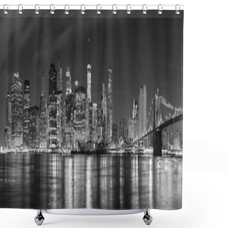 Personality  Black And White New York City At Night Panoramic Picture, USA. Shower Curtains