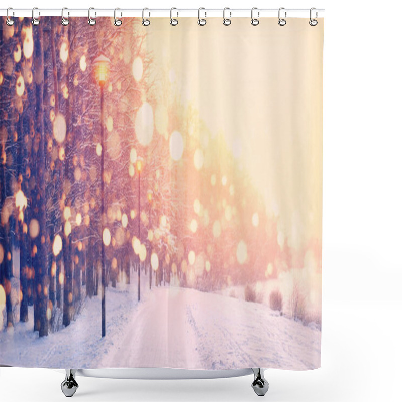 Personality  Snowflakes On Winter Park Background. Snowfall In Park.  Shower Curtains