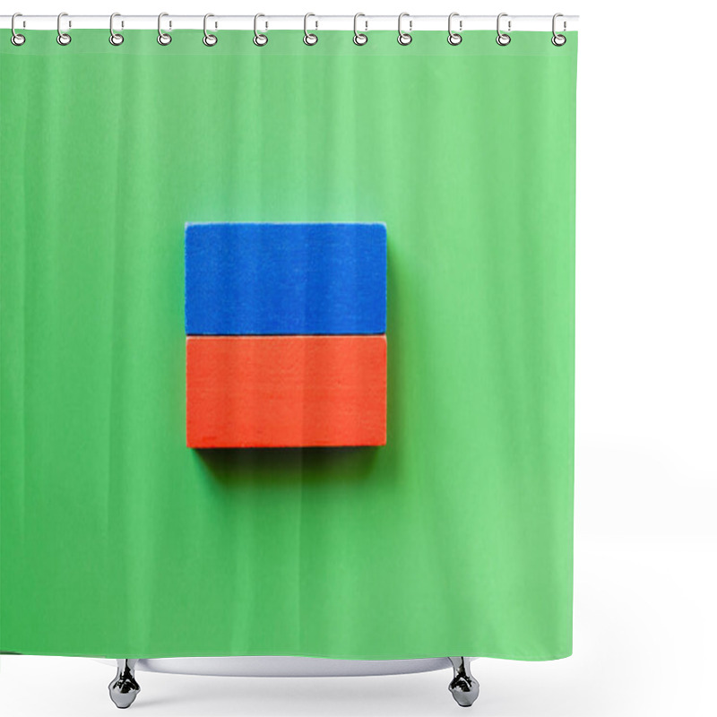 Personality  Top View Of Blue And Red Rectangular Blocks On Green Background Shower Curtains