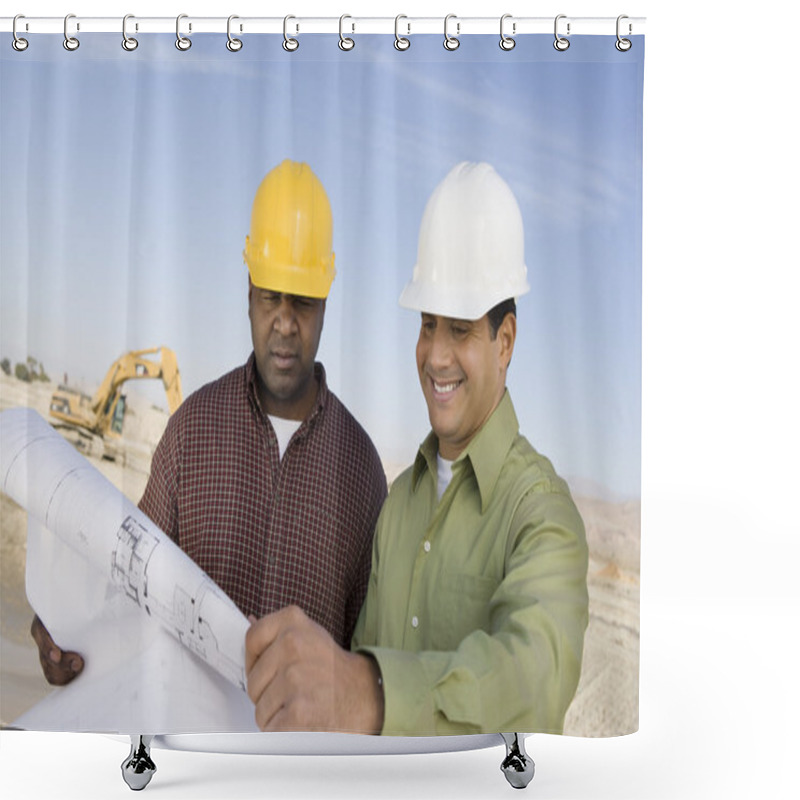 Personality  Construction Workers With Blueprints Shower Curtains