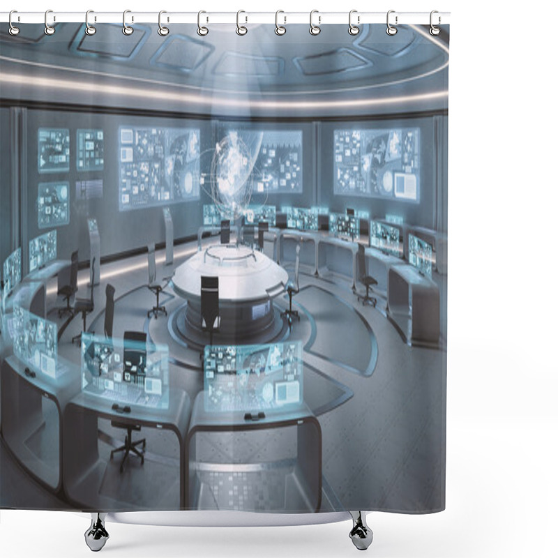 Personality  Empty, Modern, Futuristic Command Center Interior Shower Curtains