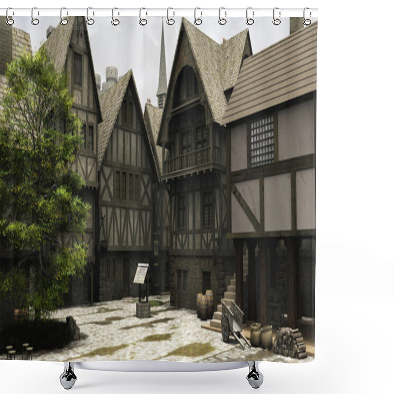 Personality  Medieval Or Fantasy Town Centre Marketplace Shower Curtains