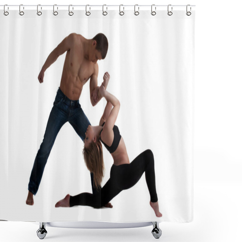 Personality  Two Young Acrobats Posing In Dance Shower Curtains