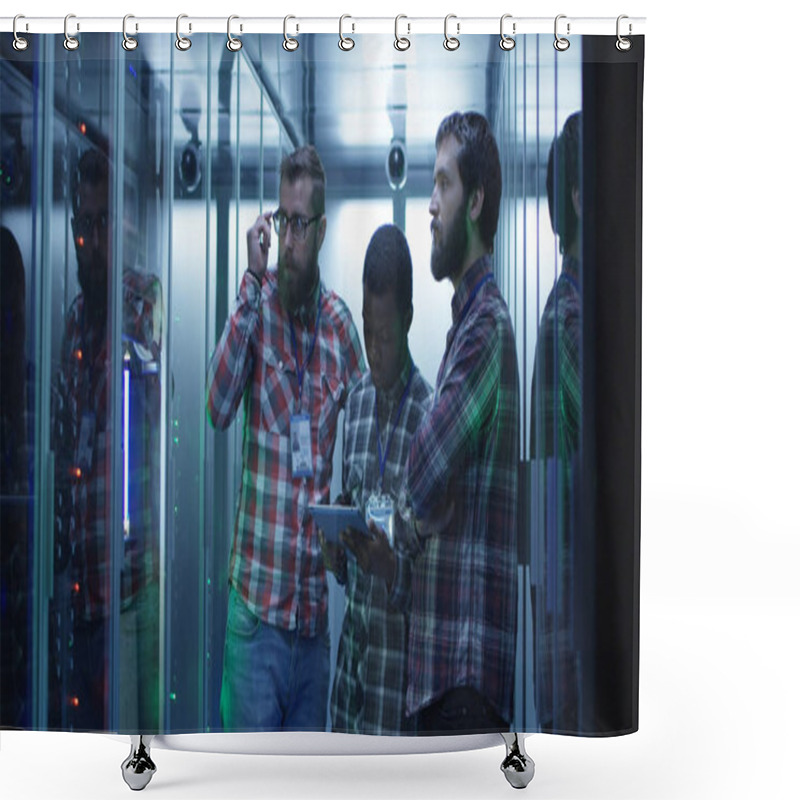 Personality  Coworking IT Engineers Diagnosing Server Hardware Shower Curtains