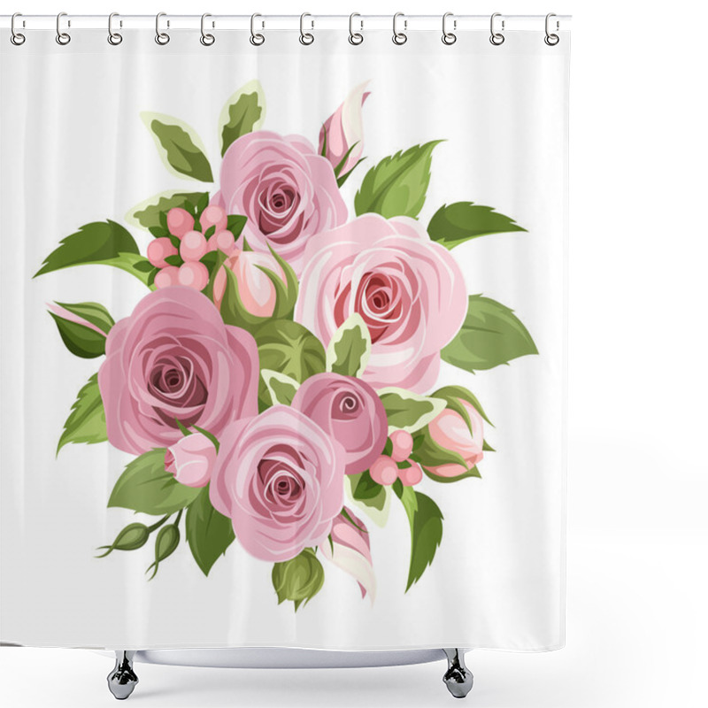 Personality  Pink Roses Bouquet. Vector Illustration. Shower Curtains