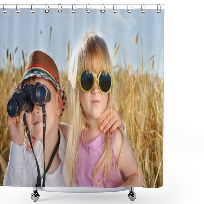 Personality  Two Cute Little Sweethearts Playing Outdoors Shower Curtains