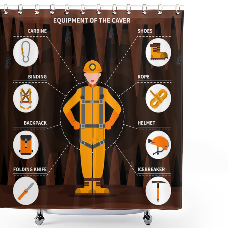 Personality  Speleologists Caving Equipment Conceptual Flat Banner Shower Curtains