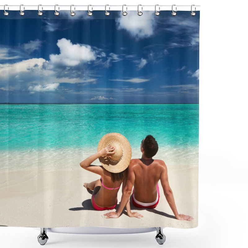 Personality  Couple On A Beach At Maldives Shower Curtains