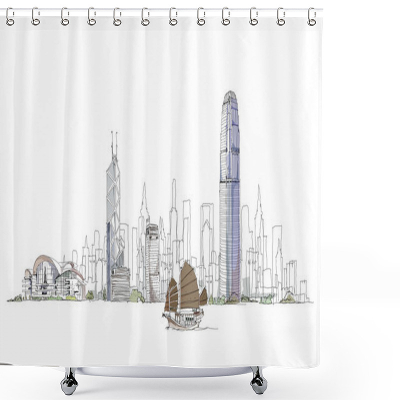 Personality  Artistic Sketch Of Hong Kong Bay, Sketch Collection Shower Curtains