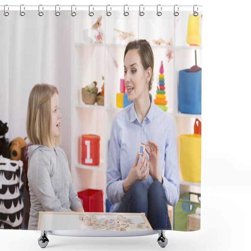 Personality  Little Girl During Speech Therapy Shower Curtains