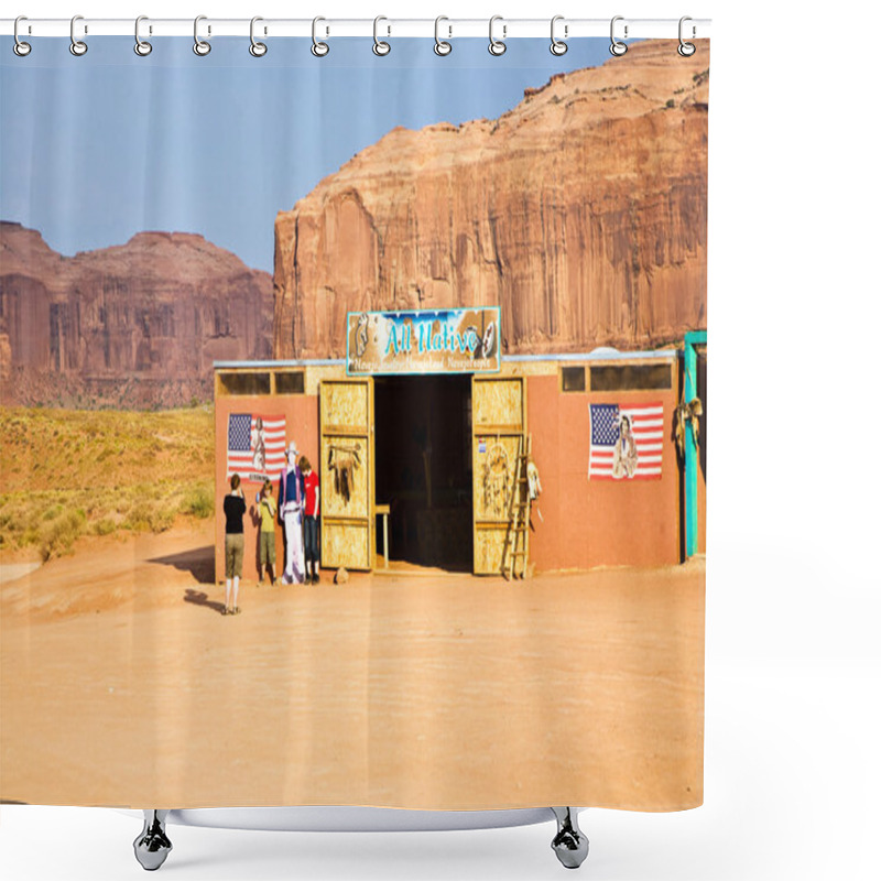 Personality  Empty Kiosk Outside The Visiting Time In Monument Valley Shower Curtains