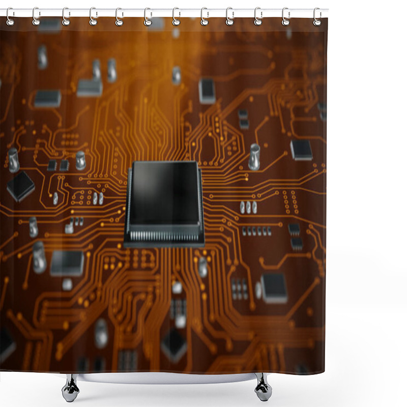 Personality  3D Render CPU Central Processor Unit Chipset On The Printed Circuit Board For Electronic And Technology Concept Select Focus Shallow Depth Of Field Shower Curtains