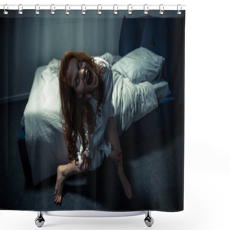 Personality  Demonic Woman In Nightgown Screaming In Bedroom Shower Curtains