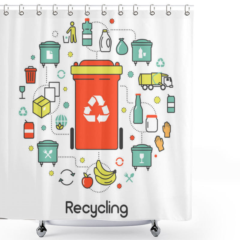 Personality  Garbage Waste Recycling Line Art Thin Vector Icons Set With Trashcans Shower Curtains