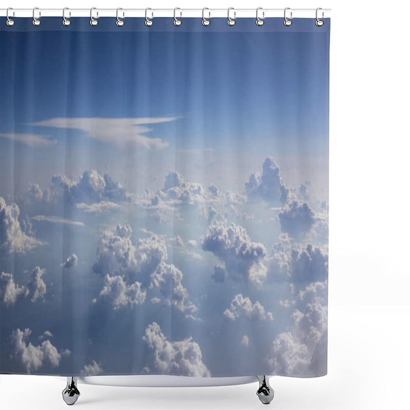 Personality  Sky Blue With Light White Clouds In A Summer Sunny Day. Place For Your Text. Travel And Tourism Concept. Shower Curtains