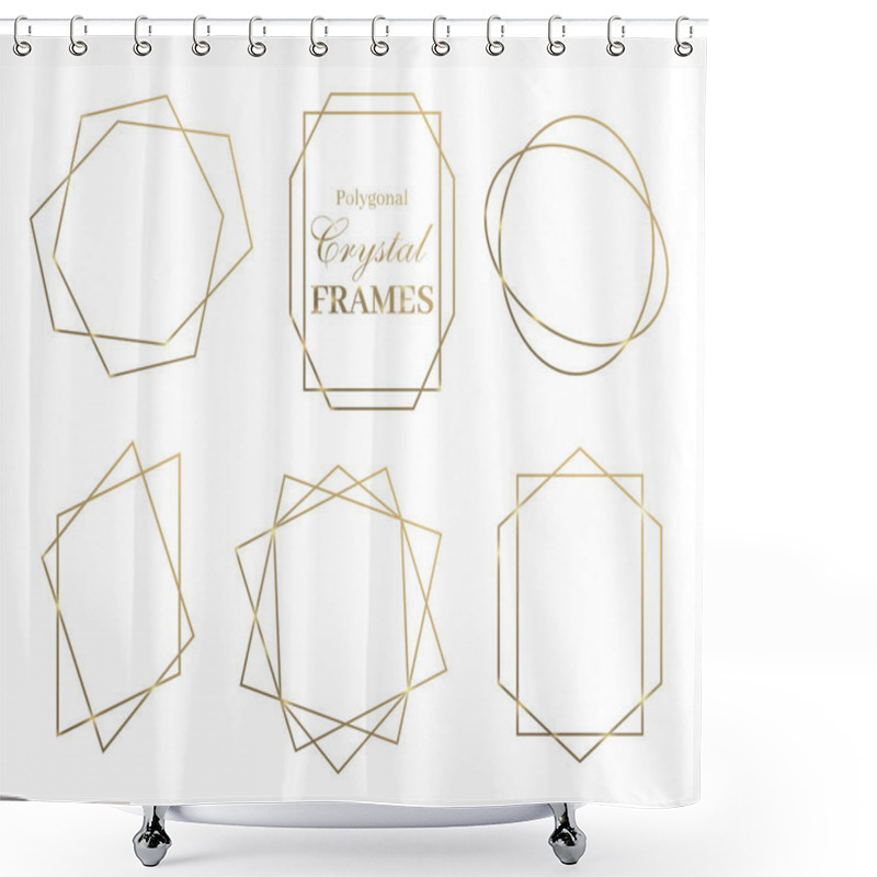 Personality  Set Of Crystal Shiny Geometry Golden Frames Isolated On White Background, Vector, Illustration Shower Curtains