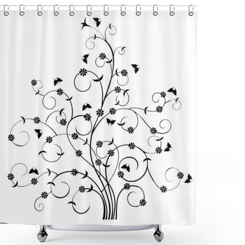 Personality  Floral Pattern Tree & Butterflies-Vector Shower Curtains