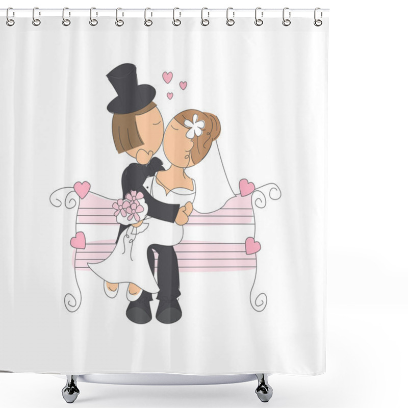 Personality  Wedding Couple On A Park Bench Shower Curtains