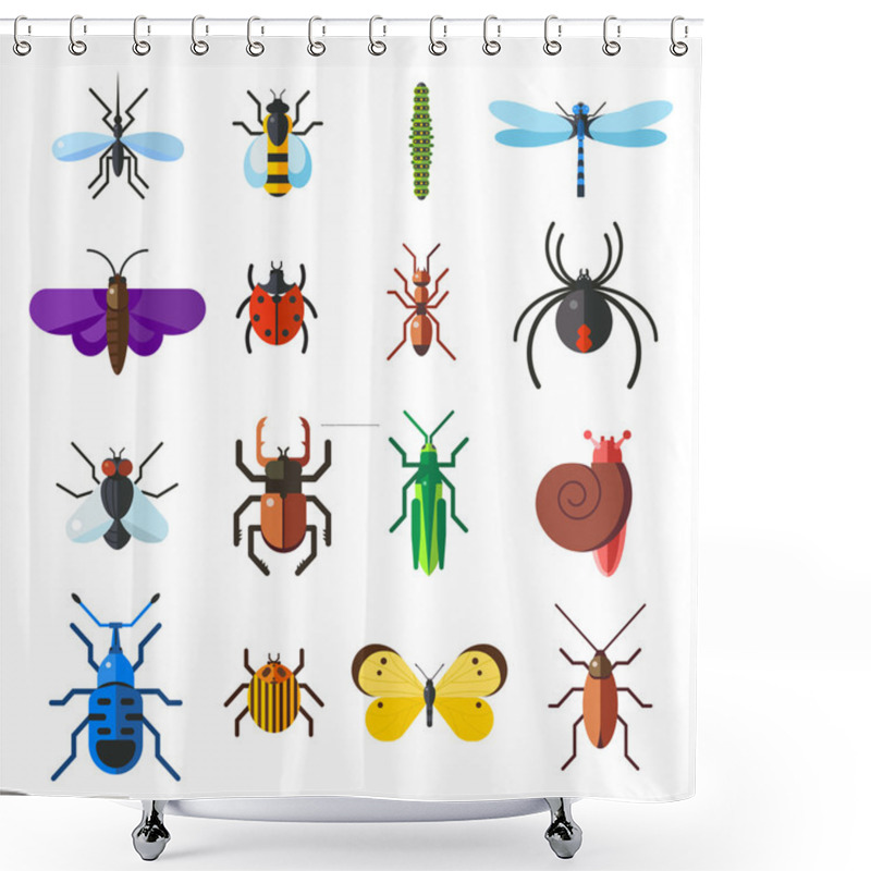 Personality  Insect Icon Flat Set Isolated On White Background Shower Curtains