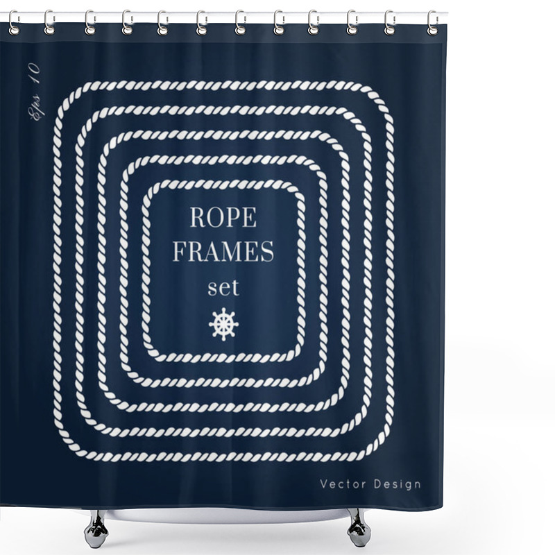 Personality  Rope Knot Border Vector Design. Isolated Marine Frame In Blue And White Colors. Hand Drawn Ornaments In Nautical Style. Good For Poster, T-shirt, Card, Menu, Business Identity, Wedding Invite.  Shower Curtains