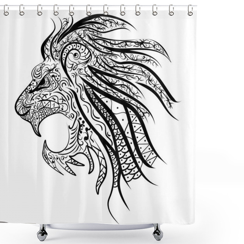 Personality  Lion's Head Painted Tribal Ethnic Ornament. African Design. Hand-drawn Lion Shower Curtains