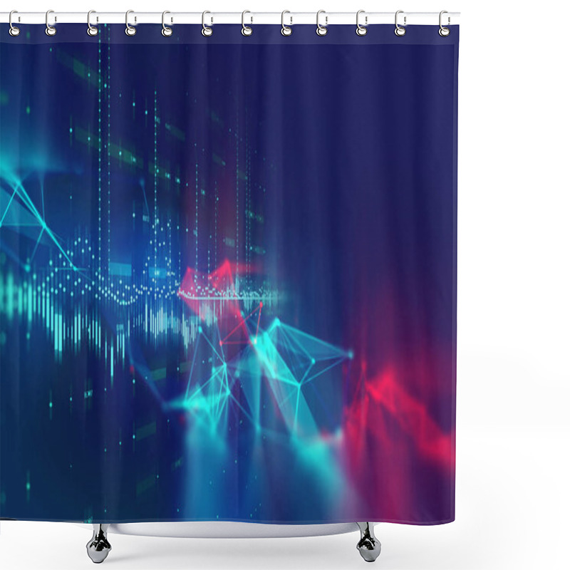 Personality  Dots And Lines Connection On Abstract Technology Background. Shower Curtains