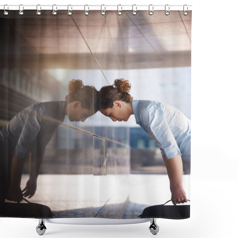 Personality  Woman Looking At Camera And Smiling Shower Curtains