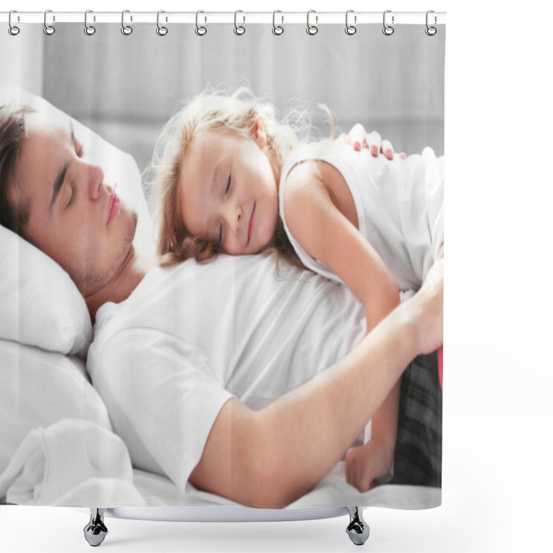 Personality  Father And Daughter Sleeping In Bed Shower Curtains