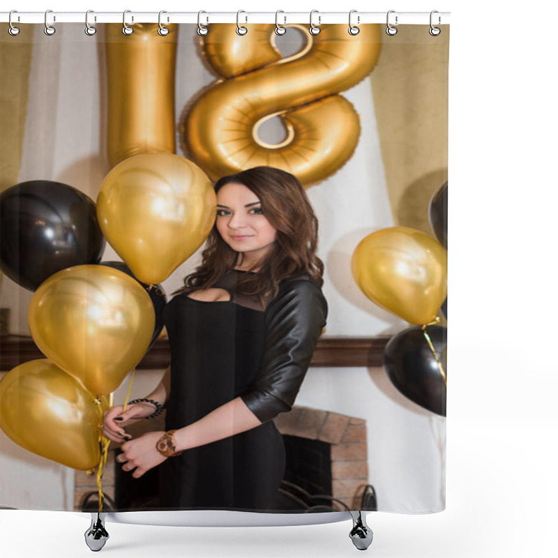 Personality  A Birthday Girl On Her 18th Birthday With Baloons Shower Curtains