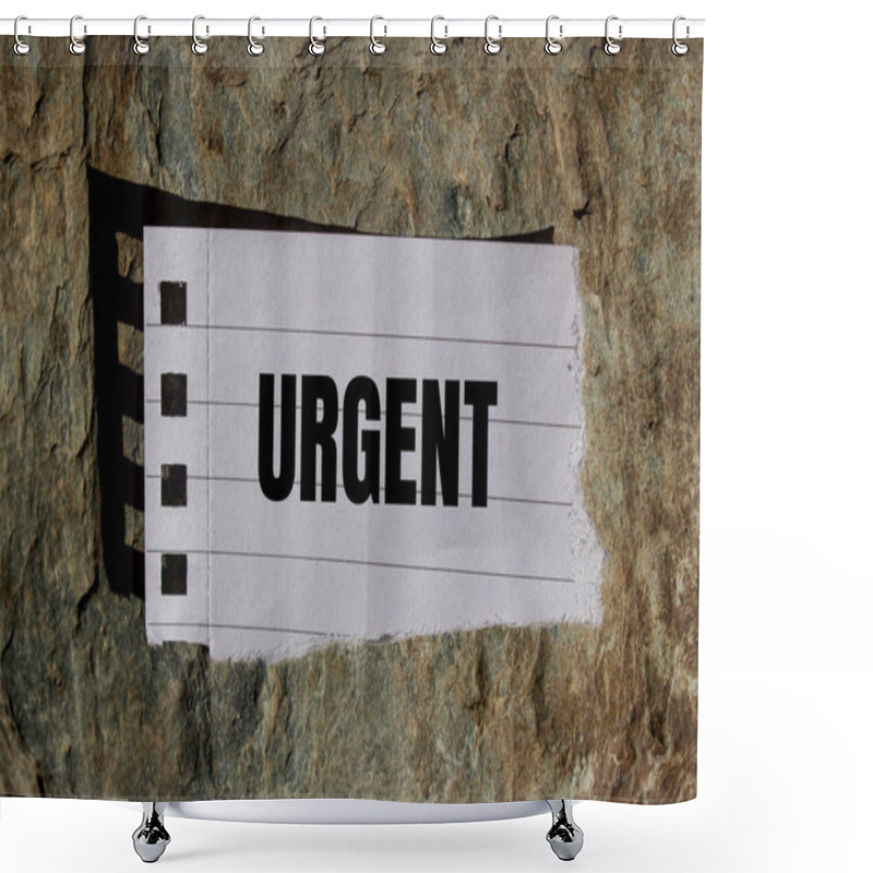 Personality  Urgent Message Written On Ripped Torn Paper Piece With Stone Background. Conceptual Urgent Word Symbol. Copy Space. Shower Curtains