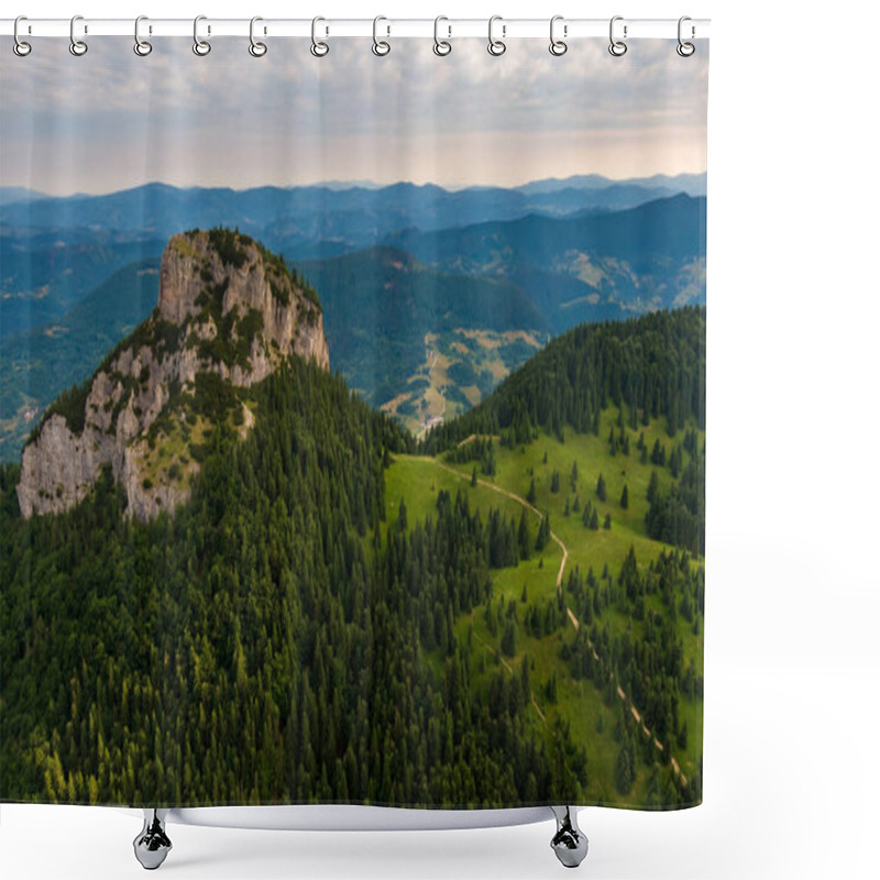 Personality  Aerial View To Mala Fatra Mountains In Slovakia. Sunrise Above Mountain Peaks And Hills In Far. Beautiful Nature, Vibrant Colors. Famous Tourist Destination For Hiking And Trekking. Cloudy Weather. Shower Curtains