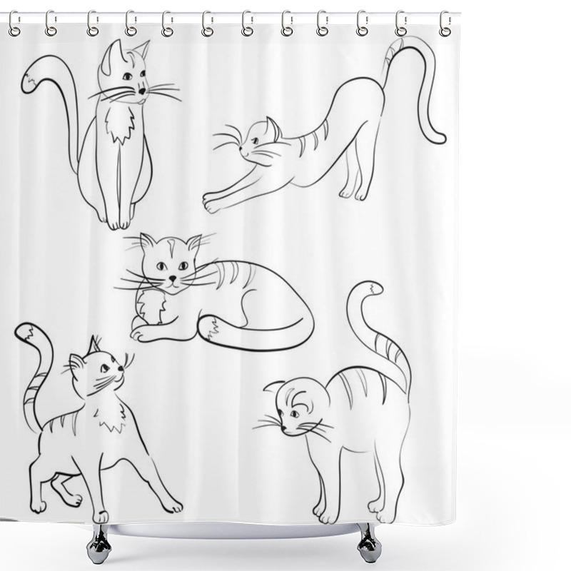 Personality  A Set Of Five Cartoon Cats In Different Poses, Vector Shower Curtains