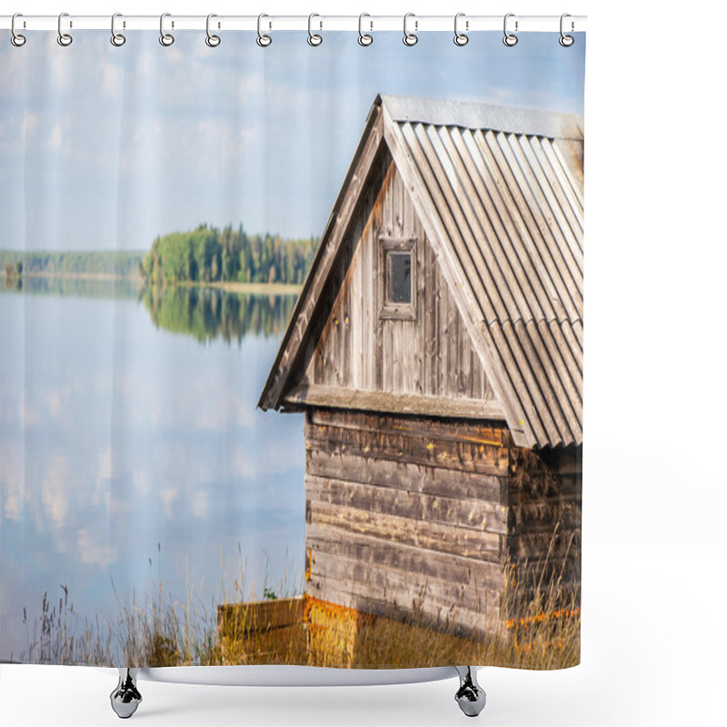 Personality  Wooden Country House On Lake Shore Shower Curtains