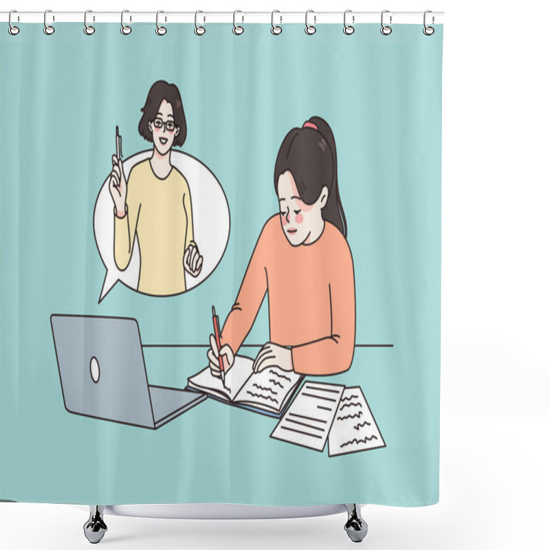 Personality  Smart Girl Study Online On Computer From Home Shower Curtains