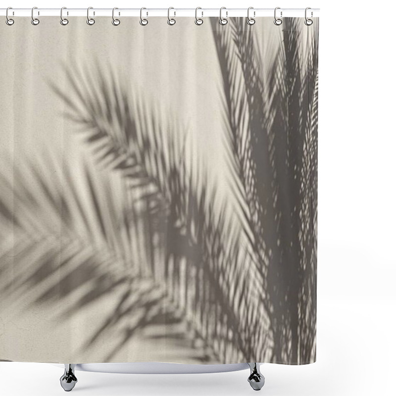 Personality  Tropical Palm Tree Leaves And Sunlight Shadows On Neutral Beige Wall. Aesthetic Floral Shadow Silhouette Background Shower Curtains