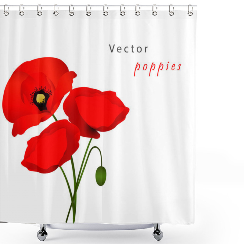 Personality  Vector White Background With Poppies Shower Curtains