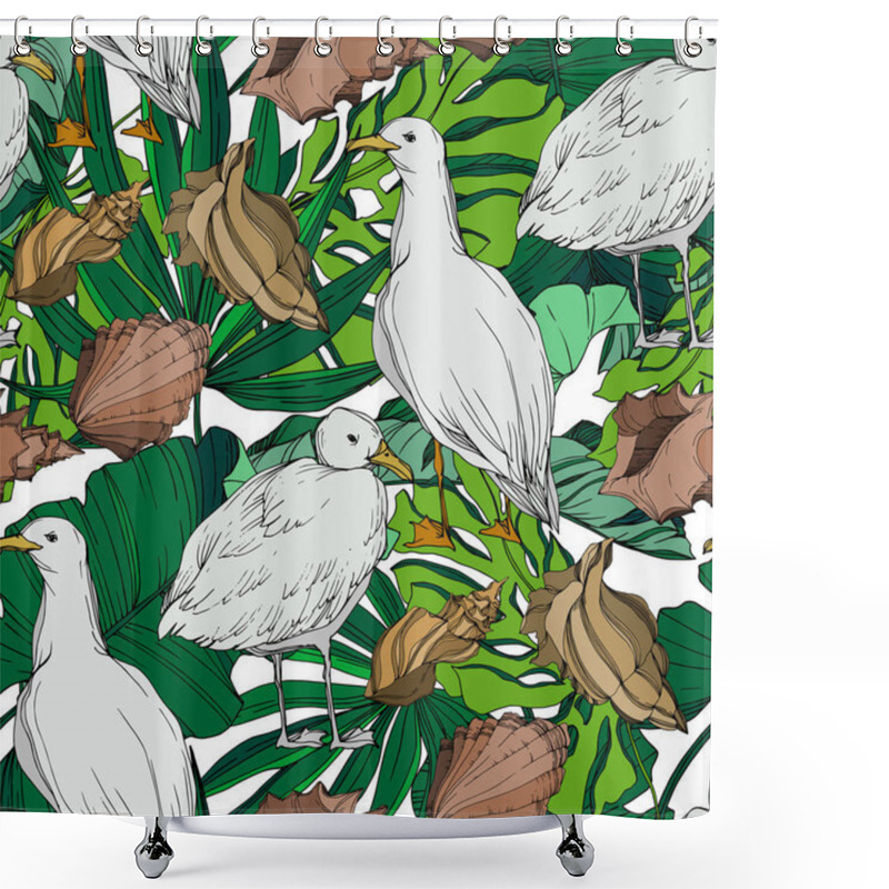 Personality  Vector Sky Bird Seagull In A Wildlife Isolated. Black And White Engraved Ink Art. Seamless Background Pattern. Shower Curtains