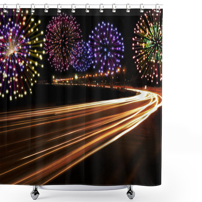 Personality  Happy New Year Fireworks City Cars Highway Shower Curtains