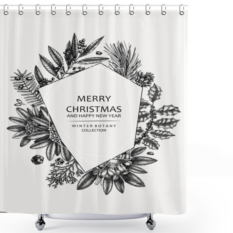 Personality  Christmas Greeting Card Or Invitation Design. Vector Frame With  Shower Curtains