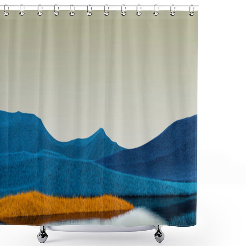 Personality  Surreal Mountains Landscape With Blue Peaks And Green Sky. Minimal Abstract Background. 3d Rendering Shower Curtains